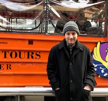 David infront of an organge duck boat